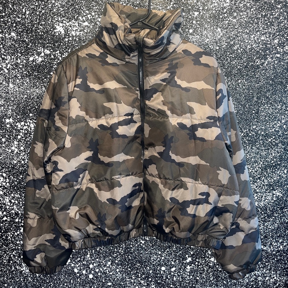 Camo Print Puffer Coat
